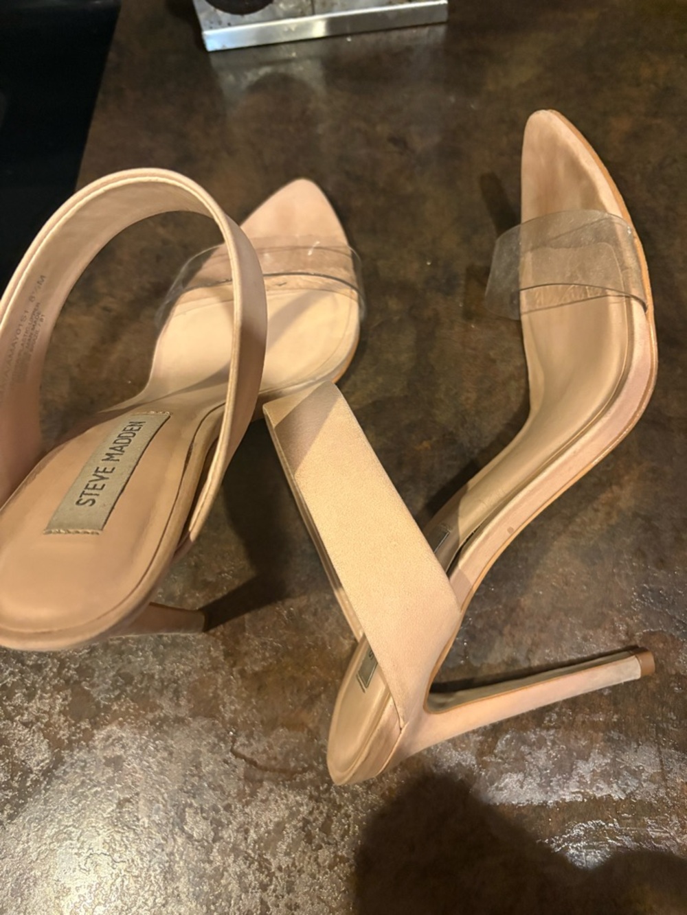 Steve Madden Blush Pointed-Toe Clear Strap Stiletto Heels
